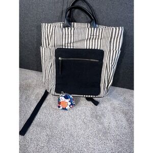 Universal Thread Black White Striped Canvas Backpack Purse W Kitty Coin Purse